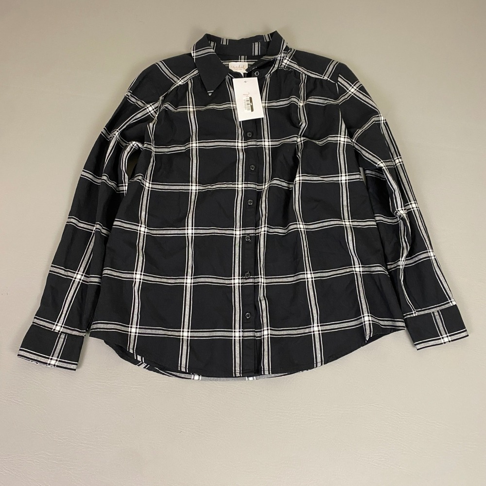 Isabel by Ingrid + Isabel Blouse Top Black White Plaid Button Up Shirt Small NWT